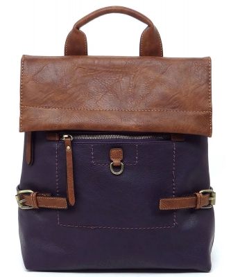 Fashion Colorblock Flap Backpack CMS048 PURPLE